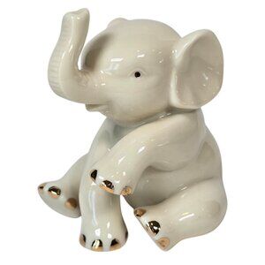 Lenox Elephant Figurine Calf Baby Figure 2.5 inch Sitting Trunk Up Minimalist